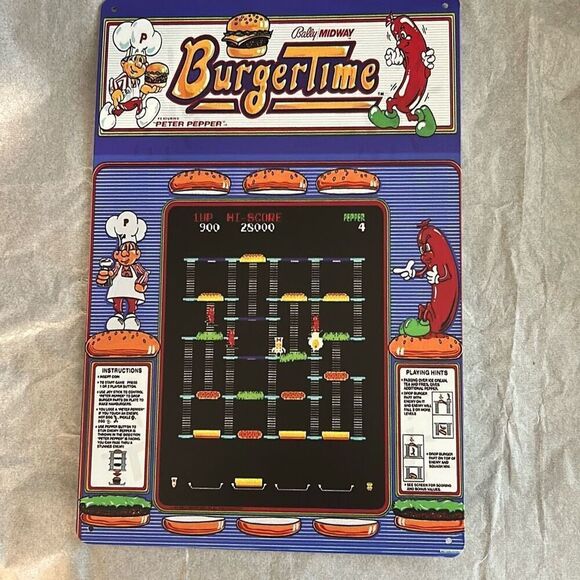 BurgerTime Arcade Tin Sign – 12” x 8” | Bally Midway Retro Game Reproduction - Picture 1 of 1